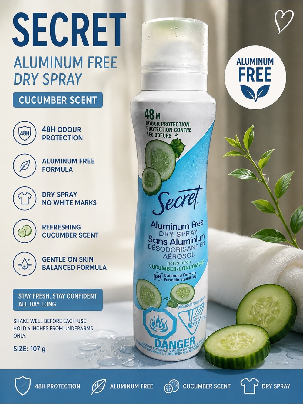 Top Secret Body Deodorant - Blue & White Bottle